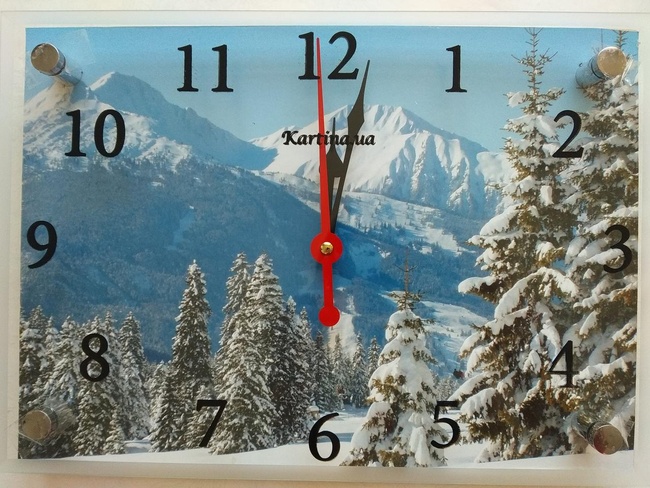 Часы-картина под стеклом Лесные горы 25 см x 35 см (3801 - P11)