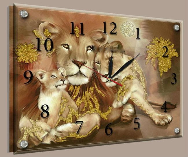 Часы-картина под стеклом Львы 30 см x 40 см (3851 - К389)