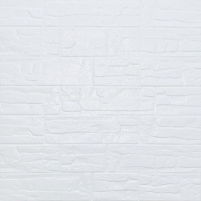 Панель стеновая самоклеющаяся декоративная 3D Белый рваный кирпич 700х770х5мм (155), Белый, Белый