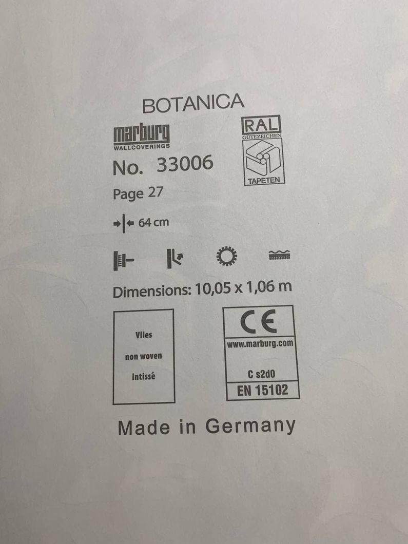 Шпалери вінілові на флізеліновій основі Marburg Botanica сірий 1,06 х 10,05м (33006)