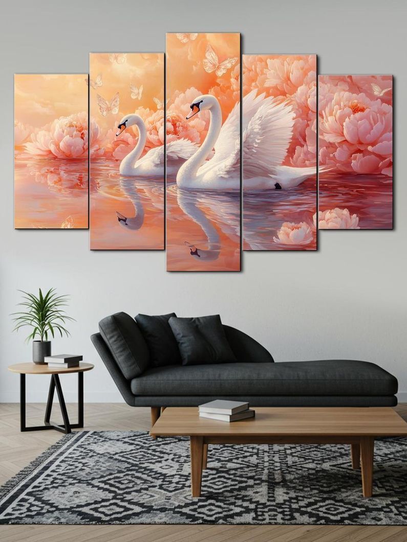 Модульная картина MAKO "Лебеди на фоне пионов " 80x125 см MK50613