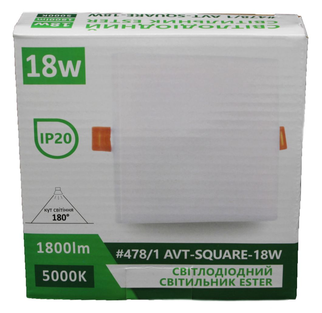 Світлодіодний світильник ESTER AVT-Square 18W, Білий, Білий