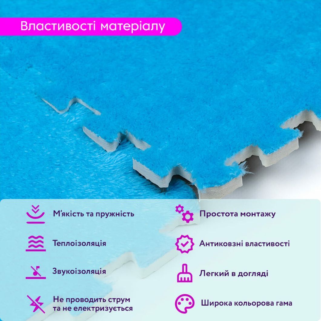 Підлога-пазл плюшевий БЛАКИТНИЙ 30*30*1cm (D) SW-00002090, Блакитний, Блакитний