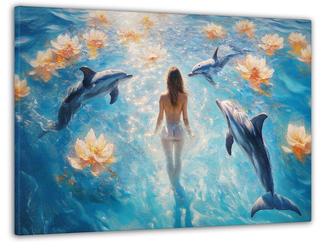 Картина на холсте МАKO " На волне с дельфинами" 60x100 см MK10586
