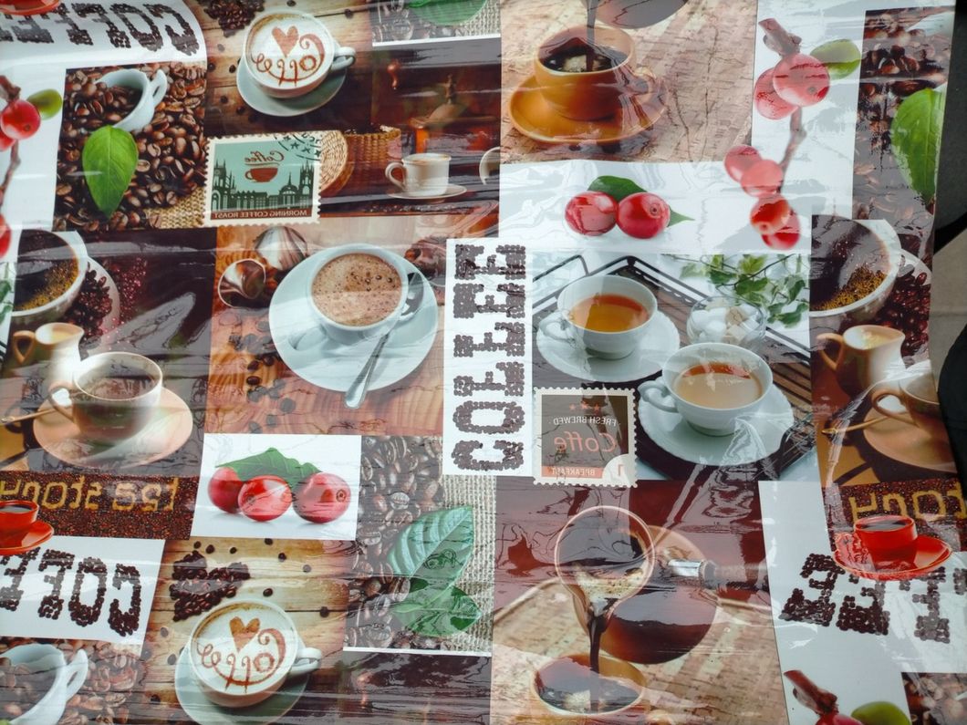 Клеенка на стол силиконовая без основы Кофе чашки коричневый 1,35 х 1м (100-176), Коричневый, Коричневый