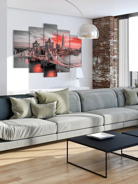 Модульная картина большая в гостиную/спальню для интерьера "Лондонский закат" 5 частей 80 x 140 см (MK50049)