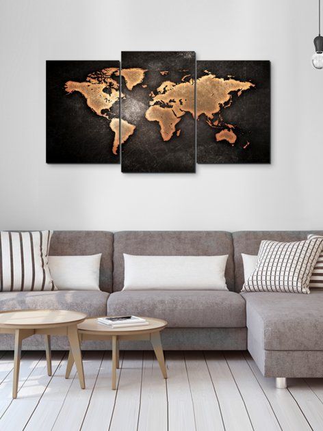 Модульная картина в гостиную/спальню для интерьера "Карта мира в коричневых тонах" 3 части 53 x 100 см (MK30044_E)