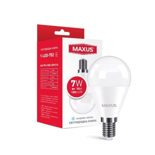 Лампа світлодіодна LED MAXUS G45 7W 4100K 220V E14 (1-LED-752)