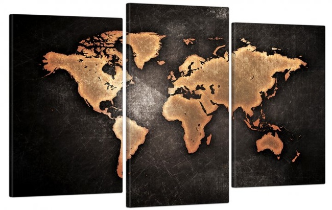 Модульна картина у вітальню / спальню для інтер'єру "Карта світу в коричневих тонах" 3 частини 53 x 100 см (MK30044_E)