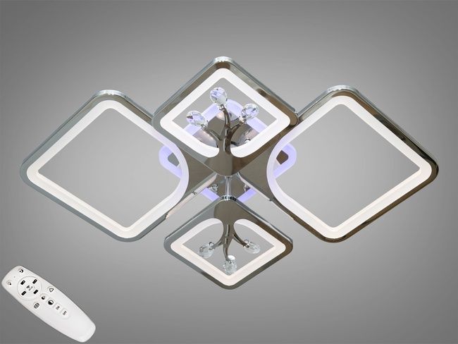 Стельова люстра з пультом, диммером і LED підсвічуванням, 83W, хром