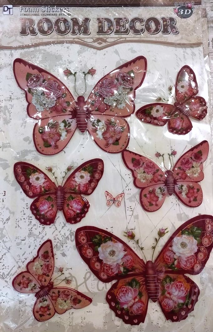 Наклейка декоративная 3D Бабочки розовые объемные (107963), Разные цвета, Разные цвета