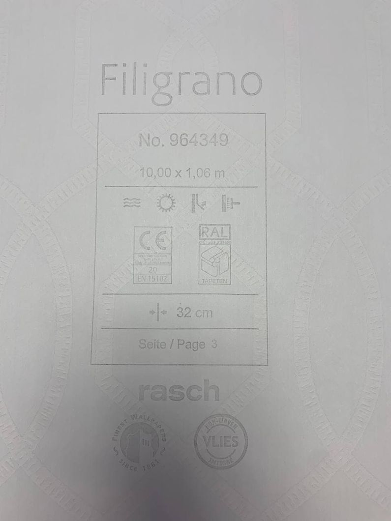 Шпалери вінілові на флізеліновій основі Rasch Filigrano бірюзовий 1,06 х 10,05м (964349)