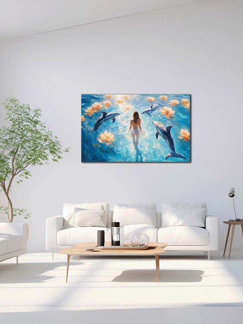 Картина на холсте МАKO " На волне с дельфинами" 60x100 см MK10586