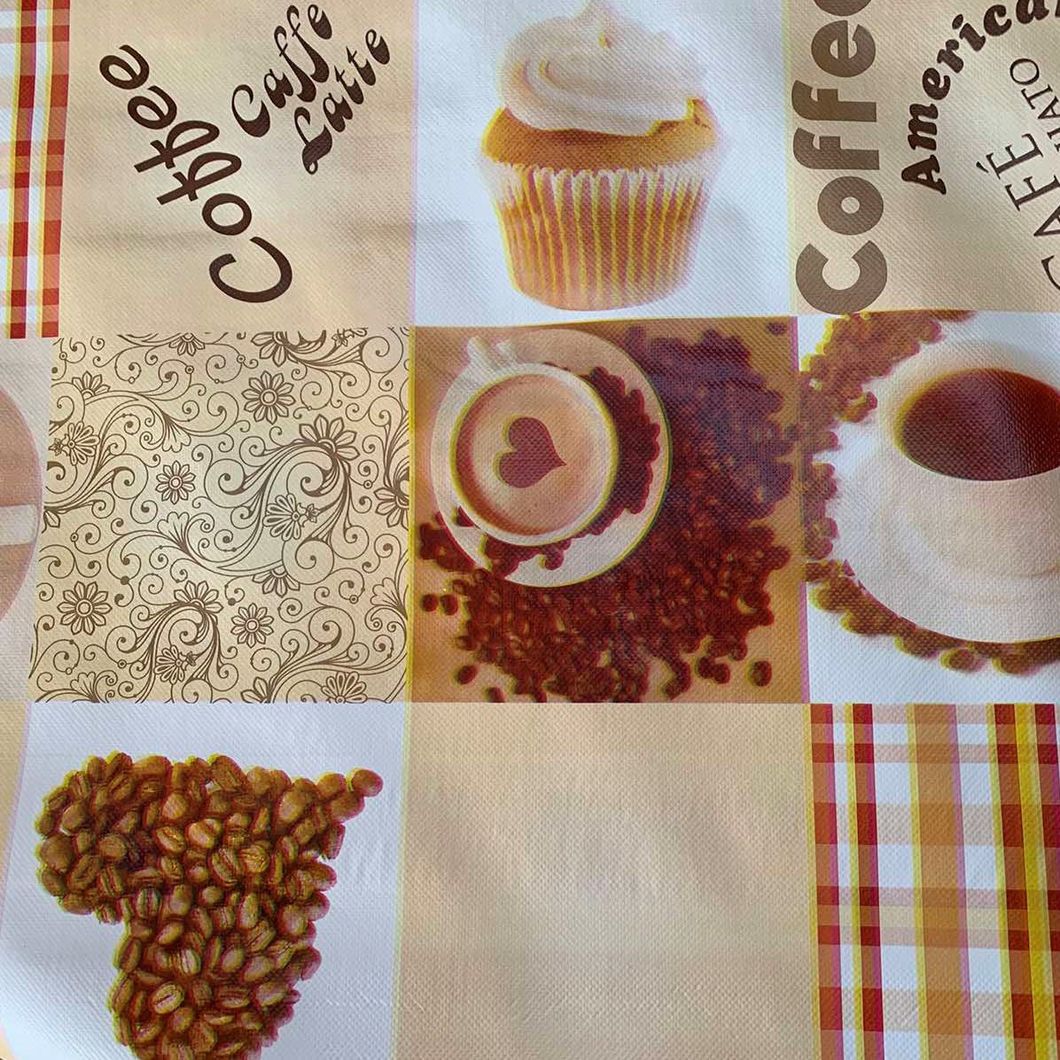 Клеенка на стол ПВХ на нетканной основе Кофе кексы коричневый 1,37 х 1м (100-218), Коричневый, Коричневый