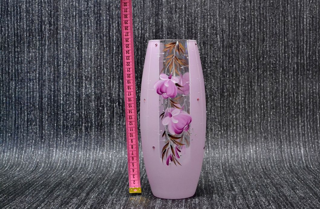 Ваза стекло розовая с цветами 26см (206-1), Розовый, Розовый