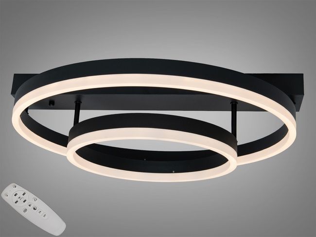 Стельова LED люстра чорна 60W пульт димер 2 кільця