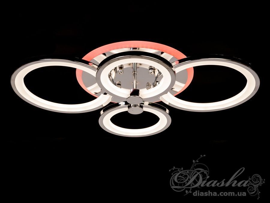 LED-люстра с диммером и цветной подсветкой, цвет хром, 100W