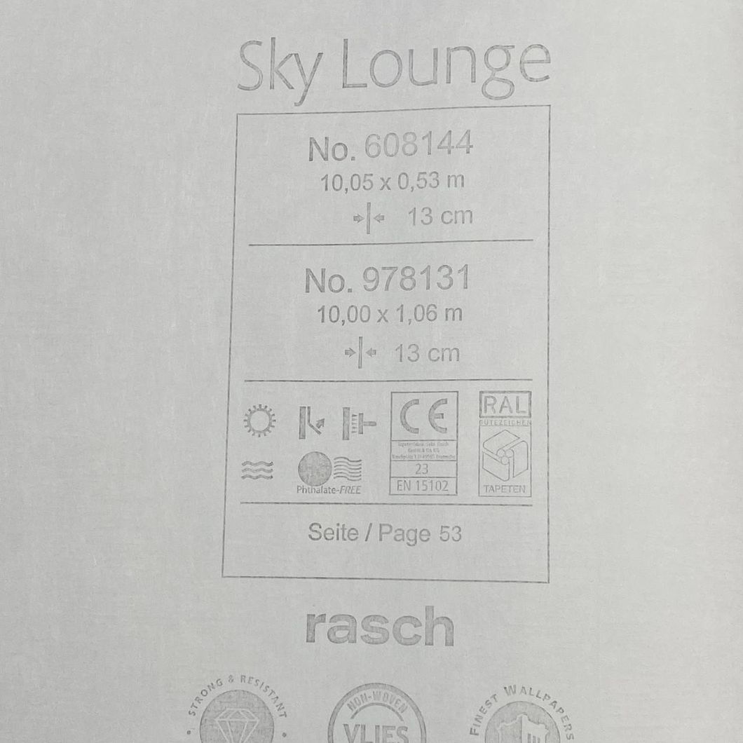 Шпалери вінілові на флізеліновій основі сірі Rasch Sky Lounge 1,06 х 10,05м (978131)