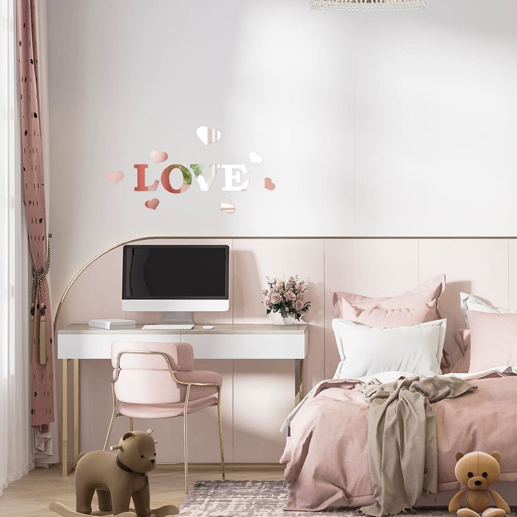 Зеркальный декор акриловый самоклеющийся Love серебро,11шт (D) SW-00002495