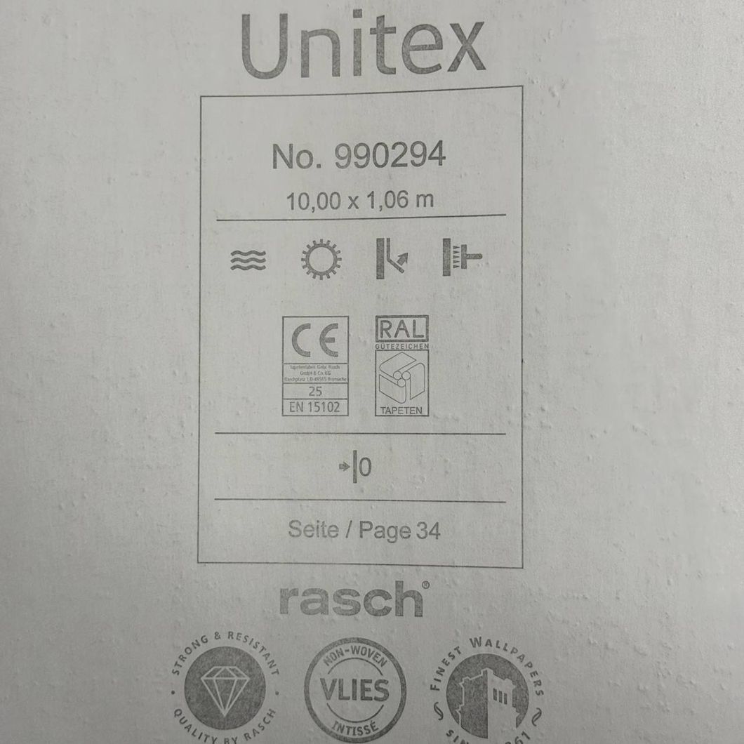 Обои виниловые на флизелиновой основе Rasch Unitex светло серые 1,06 х 10,05м (990294)