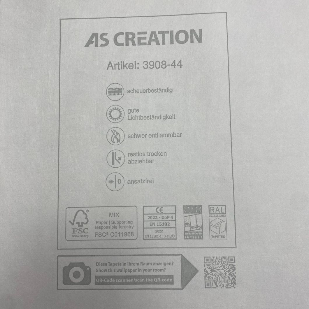 Обои виниловые на флизелиновой основе серые Maison Charme AS Creation 0,53 х 10,05м (3908-44)