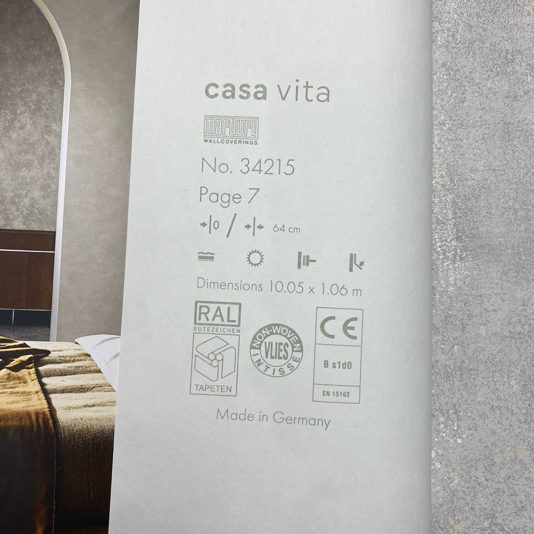 Обои виниловые на флизелиновой основе темно бежевые Marburg Casa Vita 1,06 х 10,05м (34215)
