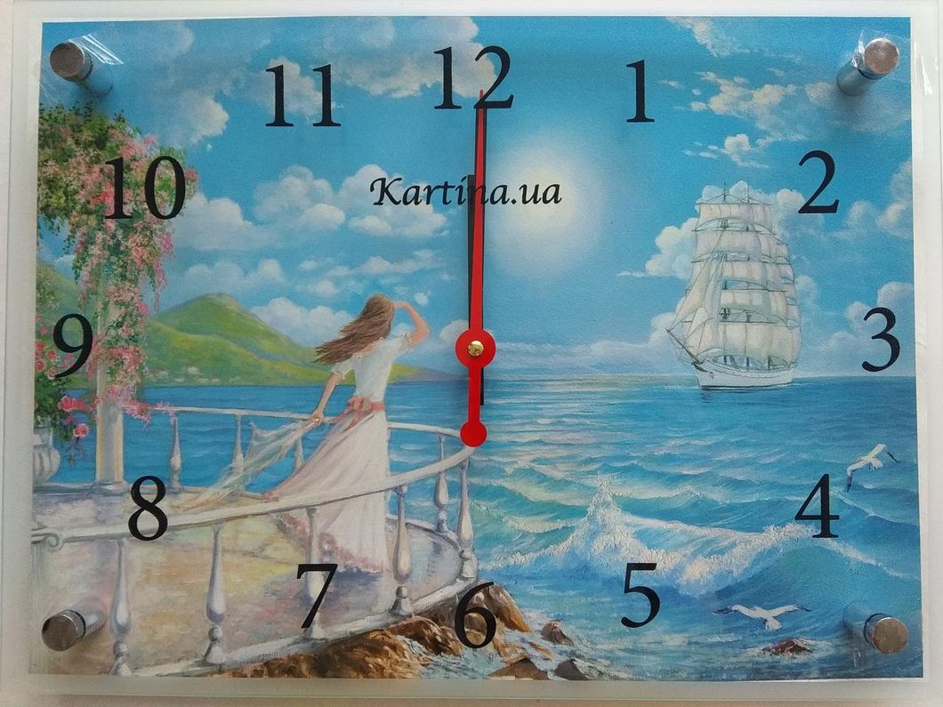 Годинник-картина під склом Дівчина на причалі 30 см x 40 см (3854 - К819)