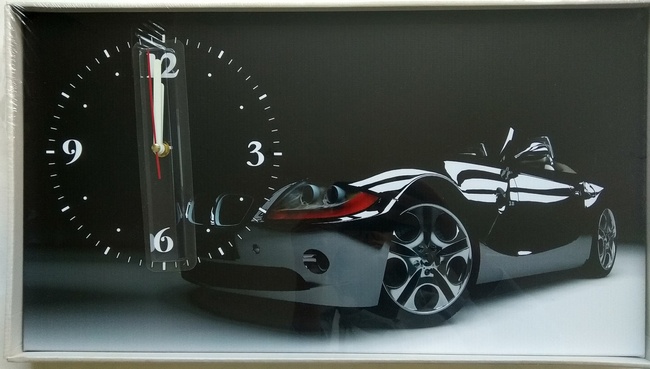 Годинник настінний на полотні без скла Чорна машина 30 см х 53 см (3904 - М628)