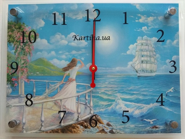 Годинник-картина під склом Дівчина на причалі 30 см x 40 см (3854 - К819)