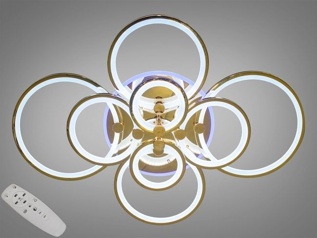 Потолочная люстра с диммером и LED подсветкой, цвет золото и х