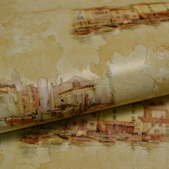 Шпалери вінілові на паперовій основі супер-мийка Слов'янські шпалери Expromt В49,4 Пристань пісочний 0,53 х 10,05м (5639-05)