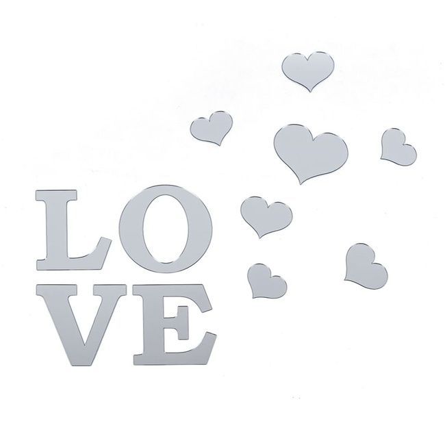 Зеркальный декор акриловый самоклеющийся Love серебро,11шт (D) SW-00002495