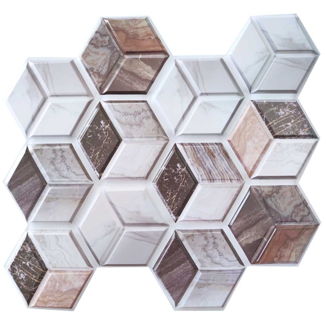 Панель стеновая декоративная ПВХ плитка на самоклейке 3D кубы 300Х300Х5ММ, ЦЕНА ЗА 1 ШТ (СПП-506), Бежевый, Бежевый