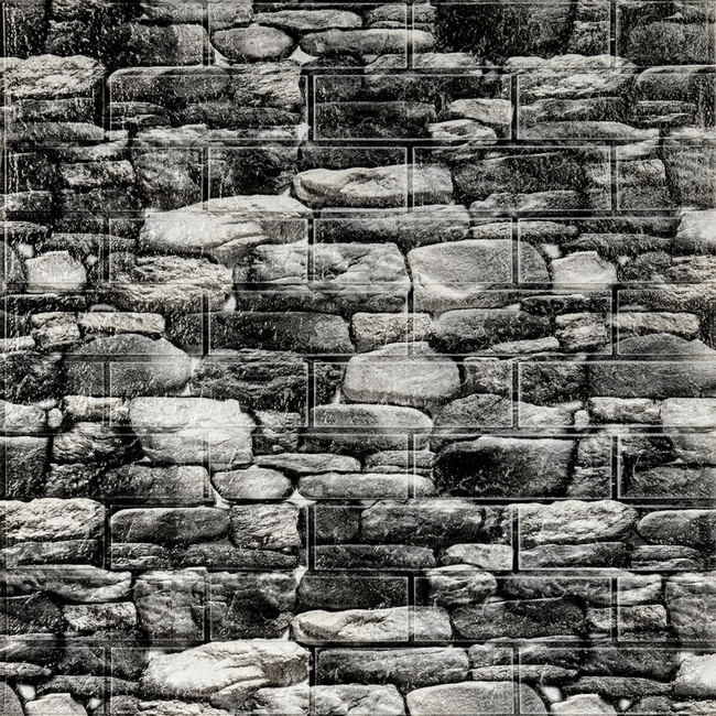 Панель стеновая самоклеющаяся декоративная 3D под черный камень Екатеринославский 700x770x5мм (040), Черный, Черный
