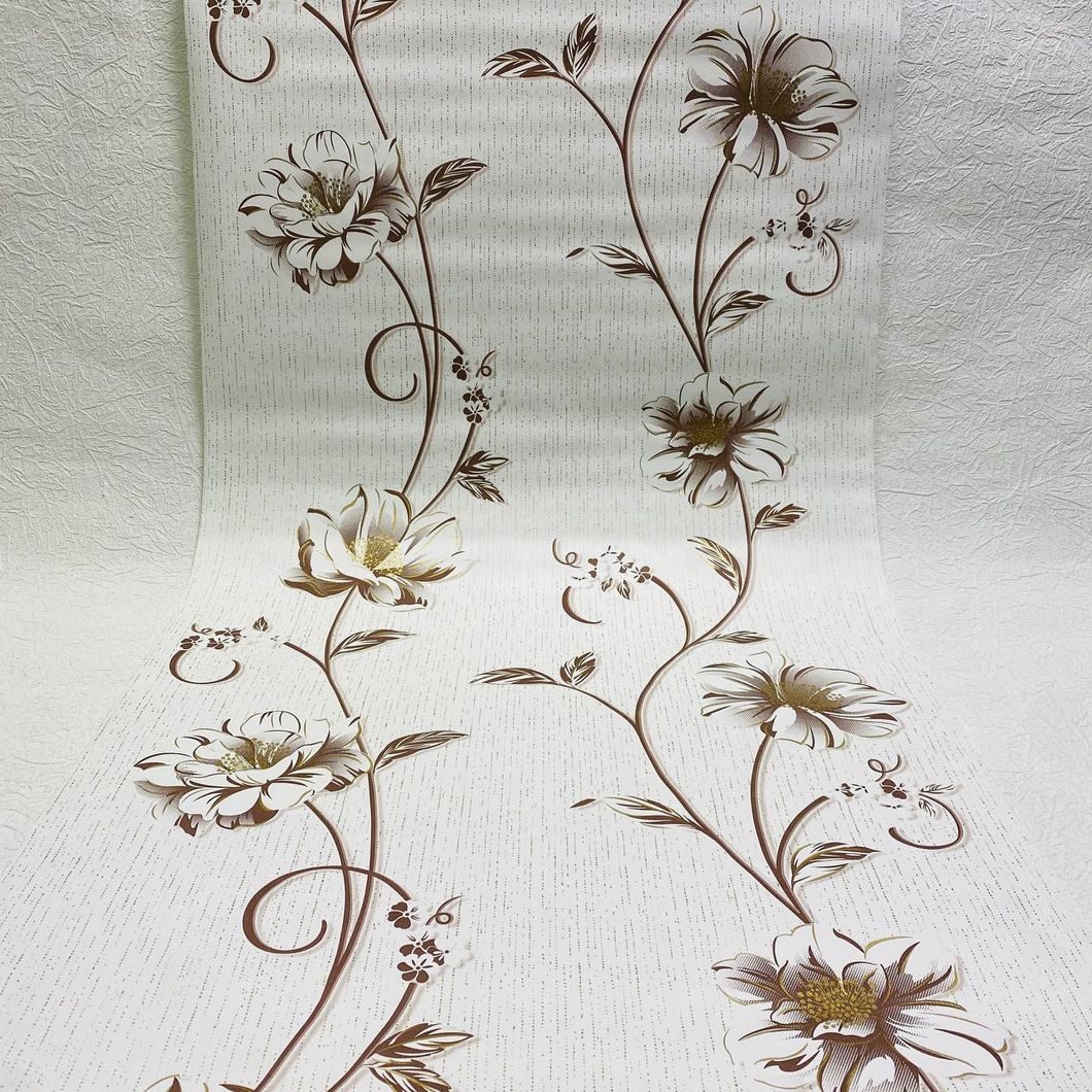 Шпалери паперові Континент Деми коричневі квіти на білому фоні 0,53 х 10,05м (1264)