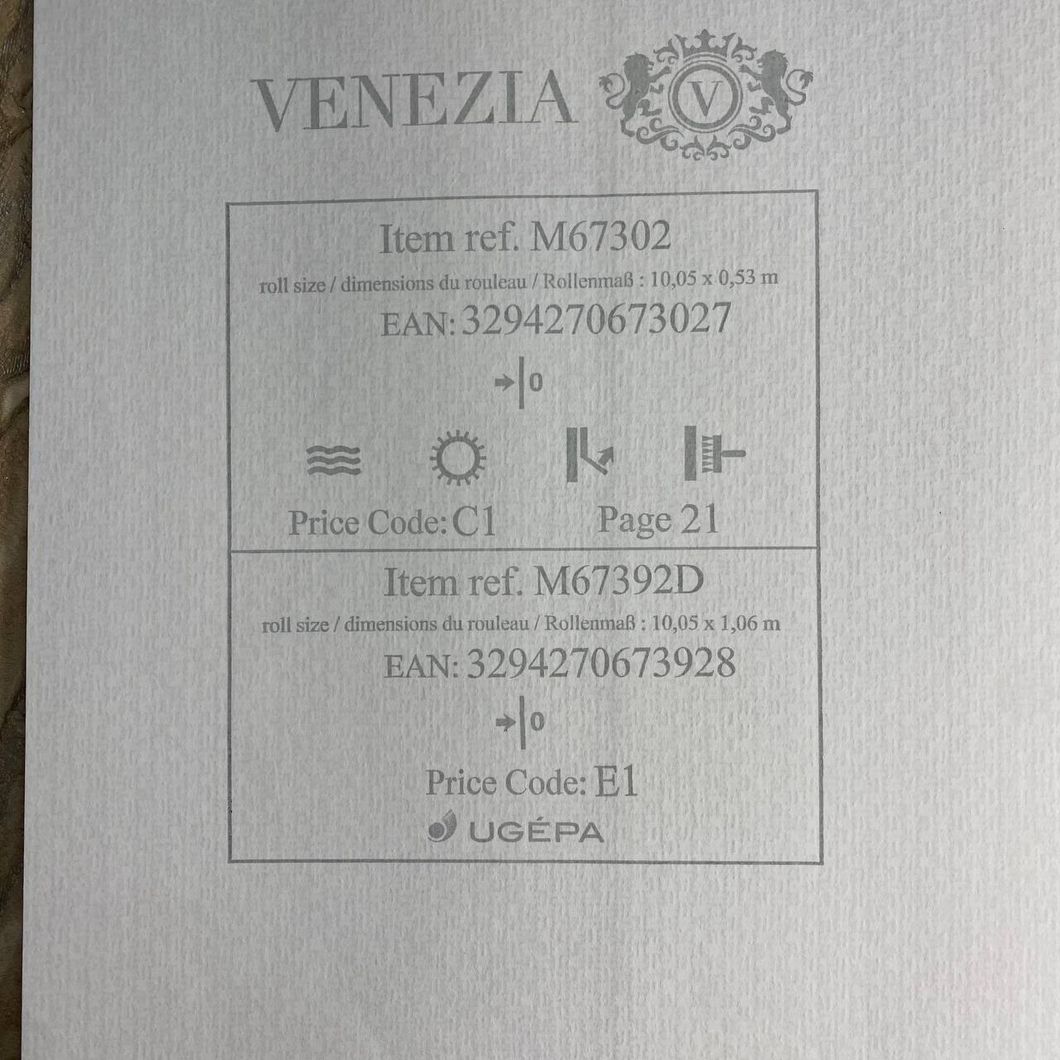 Шпалери вінілові на флізеліновій основі Золотисті UGEPA Venezia 1,06 х 10,05м (M67392D)