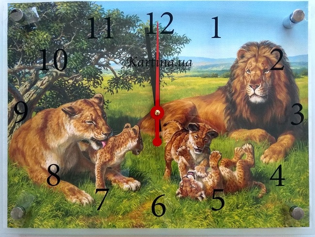 Часы-картина под стеклом Семья Львов 30 см x 40 см (3805 - К918)