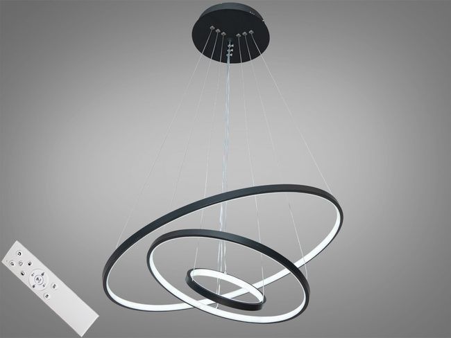 Сучасна LED люстра підвіс з диммером 100 Вт, три кільця, колір-чорний