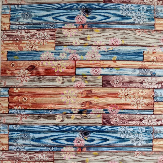 Панель стеновая самоклеящаяся декоративная 3D бамбук цветы 700x700x8.5мм (076), Синий, Синий