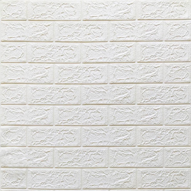 Панель стінова самоклеюча декоративна 3D під цеглу Білий 700х770х4мм (001-4), Білий, Білий