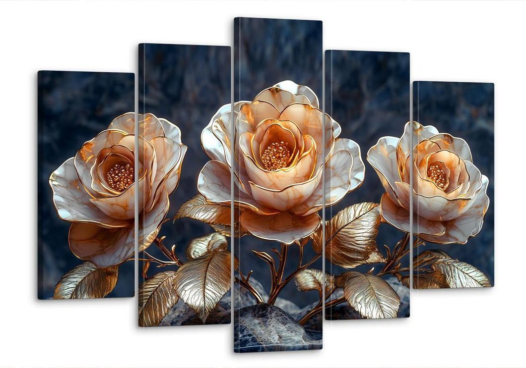 Модульная картина MAKO "Роскошные розы в золоте " 80x125 см MK50518