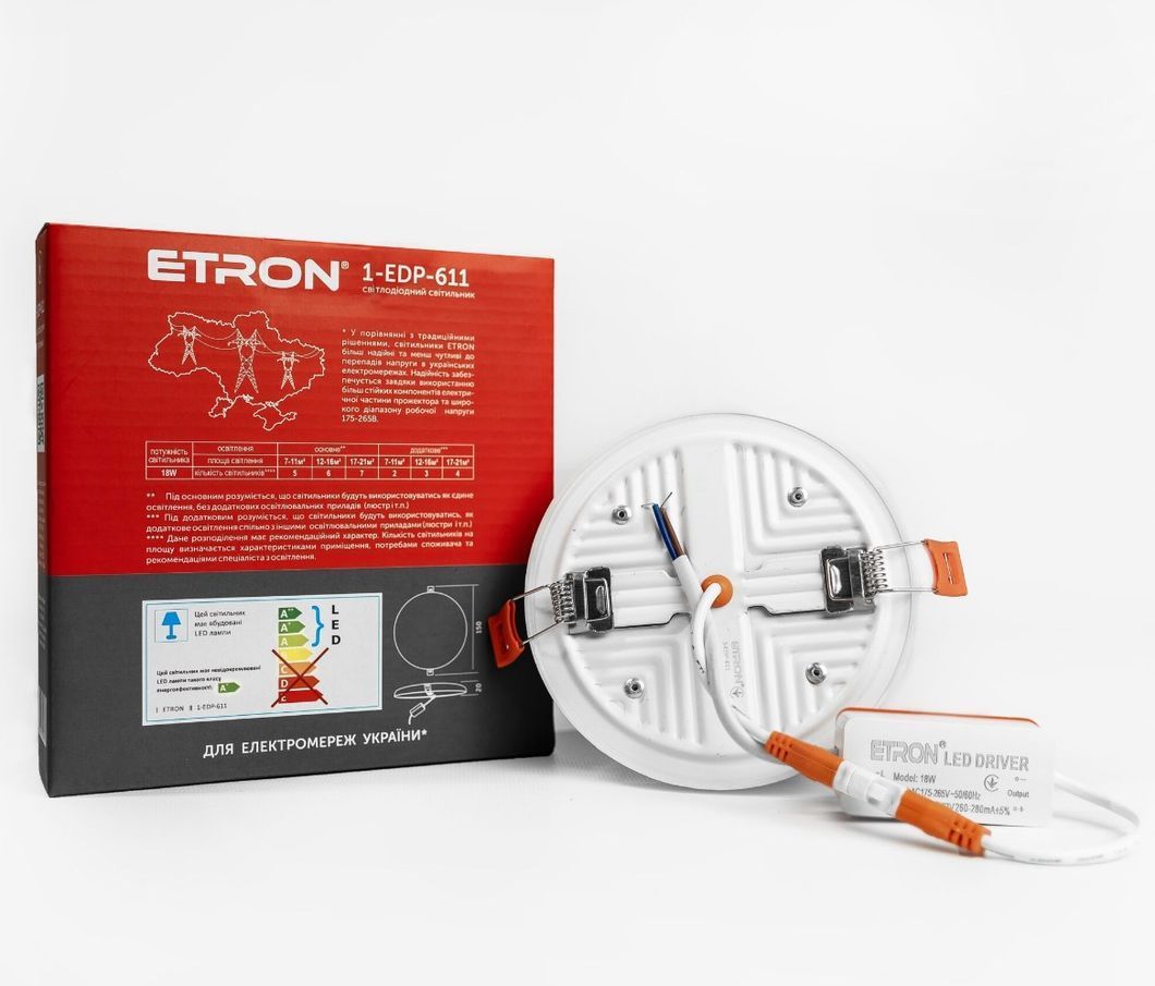 Светильник светодиодный ETRON 18W 5000К ІР20 круг (1-EDP-611), Белый4, Белый