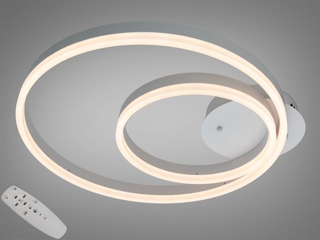 Стельова LED люстра біла 58W два кільця димер ПДУ
