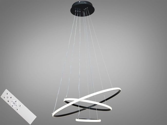 Стильна підвісна LED люстра в вітальню з пультом, димером, 90W, чорний