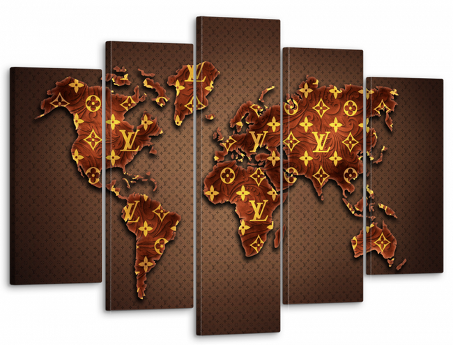 Модульная картина на стену "Карта мира в коричневом цвете LV" 5 частей 80 x 140 см (MK50237)