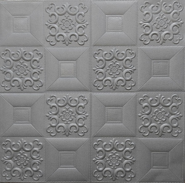 Самоклеющаяся декоративная потолочно-стеновая панель серебряный узор 700x700x5мм (181), Новое