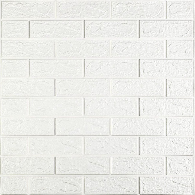 Панель стінова самоклеюча декоративна 3D під цеглу Білий 700х770х3мм (001-3), Білий, Білий