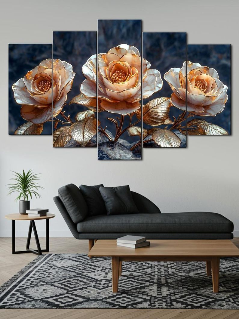 Модульная картина MAKO "Роскошные розы в золоте " 80x125 см MK50518