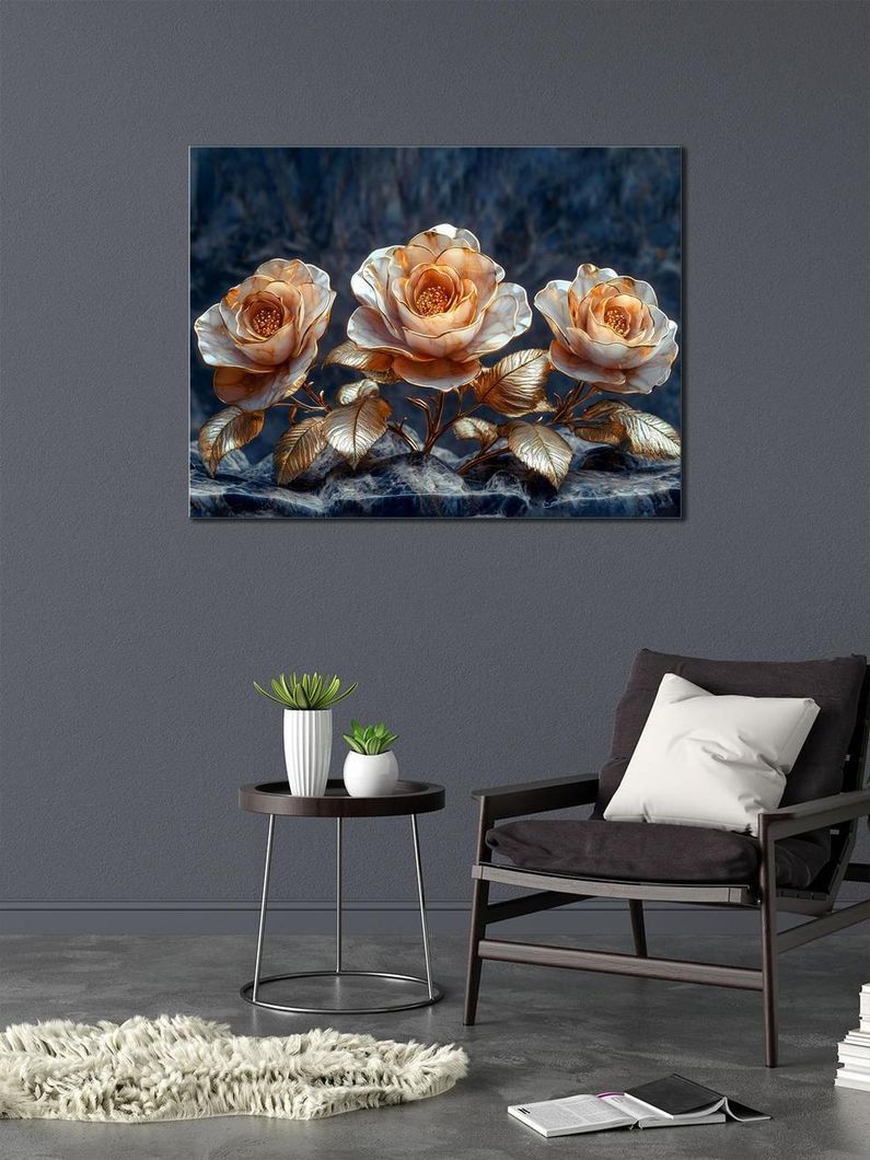 Картина на холсте МАKO "Роскошные розы в золоте" 50x70 см MK10518_5070