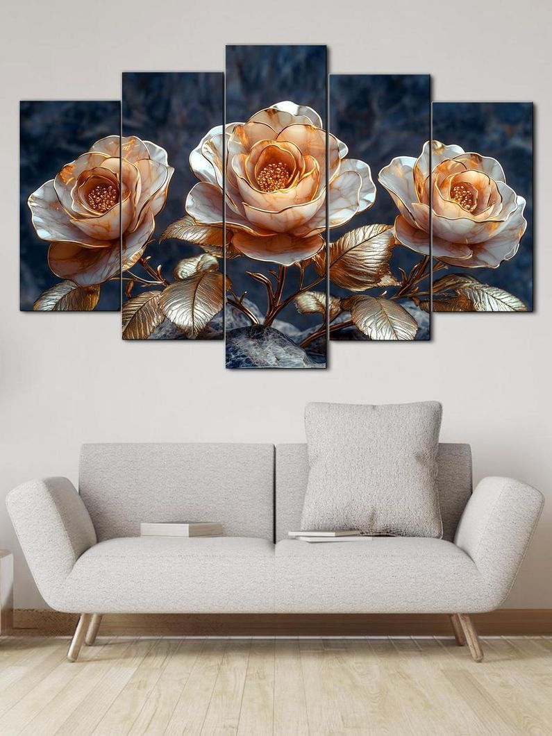 Модульная картина MAKO "Роскошные розы в золоте " 80x125 см MK50518